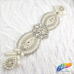 Silver Crystal Pearl Beaded Rhinestone Motif Applique, PRA-006