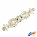 Silver Crystal Pearl Beaded Rhinestone Motif Applique, PRA-006