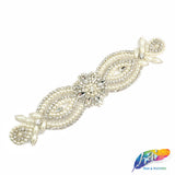 Silver Crystal Pearl Beaded Rhinestone Motif Applique, PRA-006