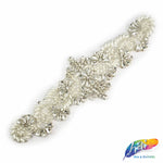 Silver Crystal Pearl Beaded Rhinestone Motif Applique, PRA-007