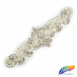Silver Crystal Pearl Beaded Rhinestone Motif Applique, PRA-007