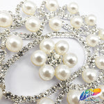 Silver Crystal Oval Pearl Rhinestone Applique on Metal Setting, YH-019