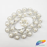 Silver Crystal Oval Pearl Rhinestone Applique on Metal Setting, YH-019