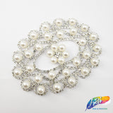 Silver Crystal Oval Pearl Rhinestone Applique on Metal Setting, YH-019