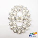 Silver Crystal Oval Pearl Rhinestone Applique on Metal Setting, YH-019