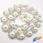 Silver Crystal Oval Pearl Rhinestone Applique on Metal Setting, YH-019