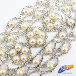 Silver Crystal Pearl Rhinestone Applique on Metal Setting, YH-026