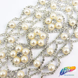 Silver Crystal Pearl Rhinestone Applique on Metal Setting, YH-026