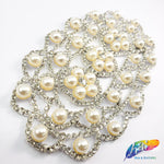 Silver Crystal Pearl Rhinestone Applique on Metal Setting, YH-026