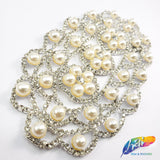 Silver Crystal Pearl Rhinestone Applique on Metal Setting, YH-026