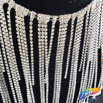 6 1/2" Rhinestone Cupchain Fringe with Round Glass Stones, RF-037