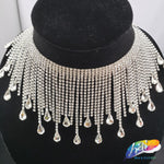 3 1/2" Rhinestone Cupchain Fringe with Teardrop Glass Stones, RF-036