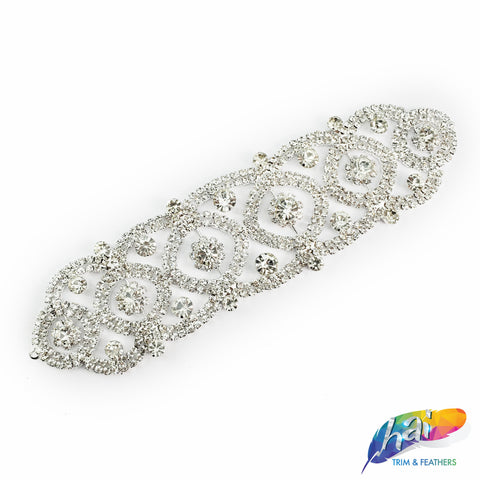 Silver Crystal Rhinestone Motif Applique on Metal Setting, LX013-4