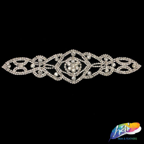Silver Crystal Rhinestone Motif Applique on Metal Setting, NL-038