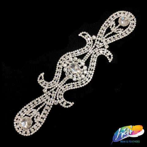 Silver Crystal Rhinestone Motif Applique on Metal Setting, NL-040