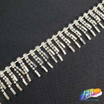 1 1/8" Silver Crystal Rhinestone Fringe with Metal Bar RF-035