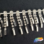 1 1/8" Silver Crystal Rhinestone Fringe with Metal Bar RF-035