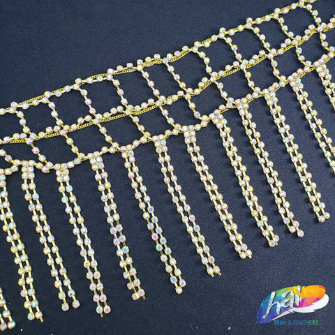 SALE! 5" Netted Rhinestone Cupchain Fringe RF-030