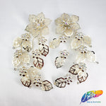 SALE! Light Gold Flower Rhinestone Applique on Metal Setting (Sold by Pair), RA-056
