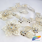 SALE! Light Gold Flower Rhinestone Applique on Metal Setting (Sold by Pair), RA-056