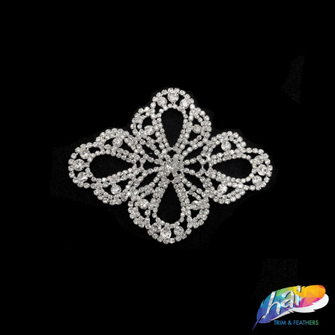 Silver Crystal Rhinestone Motif Applique on Metal Setting, XH-032