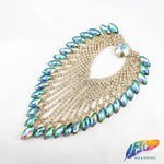 Colored Leaf Teardrop Rhinestone Applique on Metal Setting, RA-251