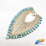 Colored Leaf Teardrop Rhinestone Applique on Metal Setting, RA-251