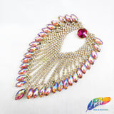 Colored Leaf Teardrop Rhinestone Applique on Metal Setting, RA-251