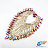 Colored Leaf Teardrop Rhinestone Applique on Metal Setting, RA-251
