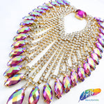 Colored Leaf Teardrop Rhinestone Applique on Metal Setting, RA-251