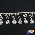 2 1/4" Silver Crystal Medallion Rhinestone Fringe, RF-011