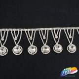 2 1/4" Silver Crystal Medallion Rhinestone Fringe, RF-011