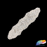 Silver Crystal Pearl Beaded Rhinestone Motif Applique, PRA-004
