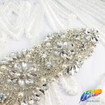 Silver Crystal Pearl Beaded Rhinestone Motif Applique, PRA-004