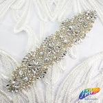 Silver Crystal Pearl Beaded Rhinestone Motif Applique, PRA-004