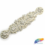 Silver Crystal Pearl Beaded Rhinestone Motif Applique, PRA-005