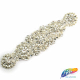 Silver Crystal Pearl Beaded Rhinestone Motif Applique, PRA-005