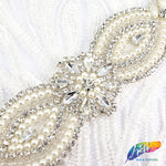 Silver Crystal Pearl Beaded Rhinestone Motif Applique, PRA-006