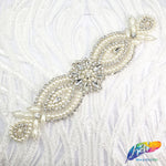 Silver Crystal Pearl Beaded Rhinestone Motif Applique, PRA-006