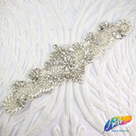 Silver Crystal Pearl Beaded Rhinestone Motif Applique, PRA-007