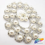 Silver Crystal Oval Pearl Rhinestone Applique on Metal Setting, YH-019