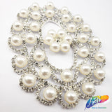 Silver Crystal Oval Pearl Rhinestone Applique on Metal Setting, YH-019