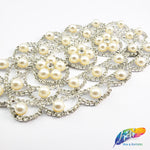 Silver Crystal Pearl Rhinestone Applique on Metal Setting, YH-026