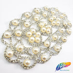 Silver Crystal Pearl Rhinestone Applique on Metal Setting, YH-026