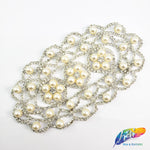 Silver Crystal Pearl Rhinestone Applique on Metal Setting, YH-026