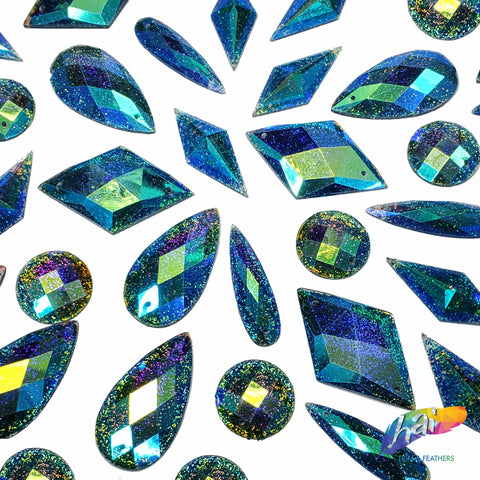 Royal Blue AB Glitterback Resin Stones, YSAB04