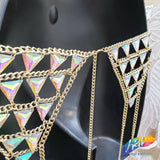 Chained Stone Body Chain Belt with Dangling Chain Trim, XY4201