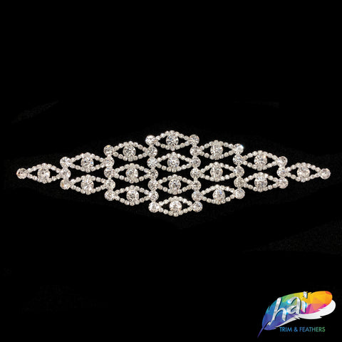 Silver Crystal Rhinestone Motif Applique on Metal Setting, G-7636