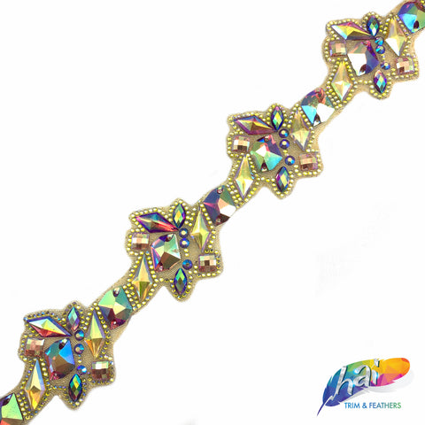 2" Yellow/Red AB Stone Flower Iron on Trim, IRT-137