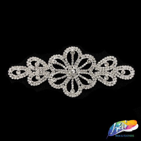 Silver Crystal Rhinestone Motif Applique on Metal Setting, LX013-5